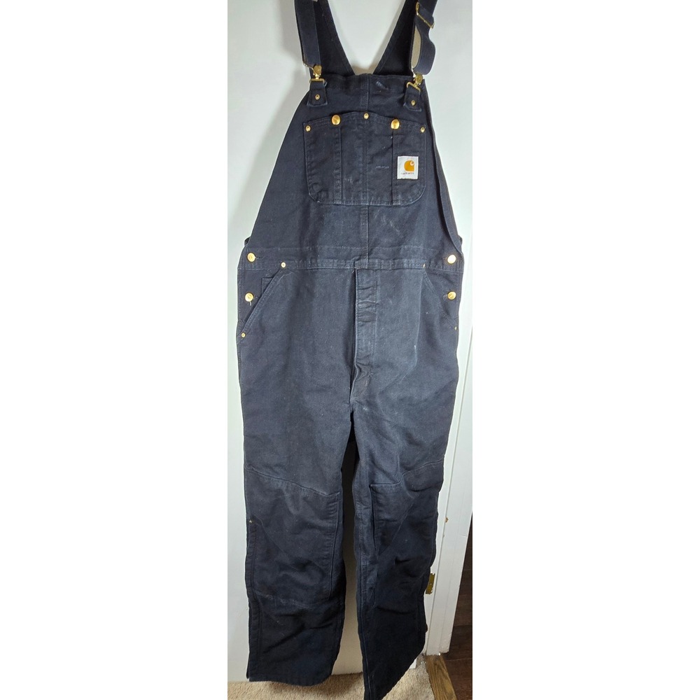 Carhartt‎ R02 BLK Quilt Lined Duck Bib Overalls Mens 42x34 Black Made in USA